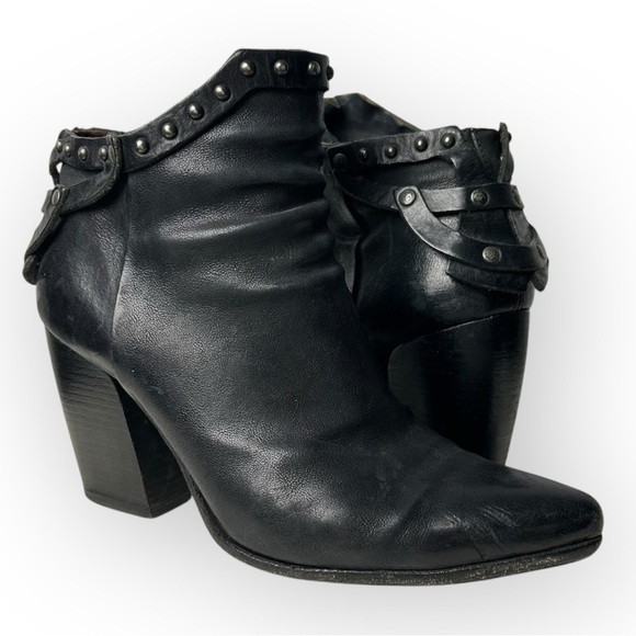 A.S. 98 Black Studded Side Zip Ankle Booties 39 - Picture 1 of 12